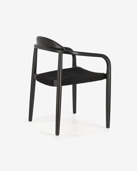 Silla Nina de madera maciza de acacia acabado negro mate y cuerda negro