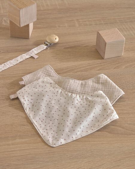 Set Maren de 2 bandanas 100% algodón orgánico (GOTS) beige y topos rosa