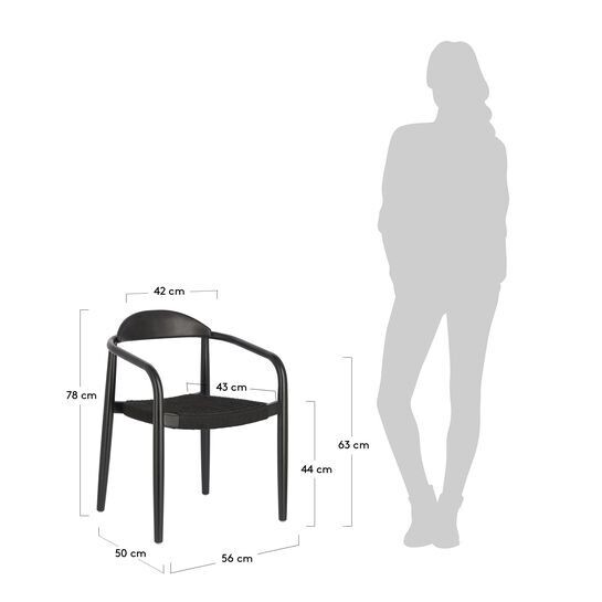 Silla Nina de madera maciza de acacia acabado negro mate y cuerda negro