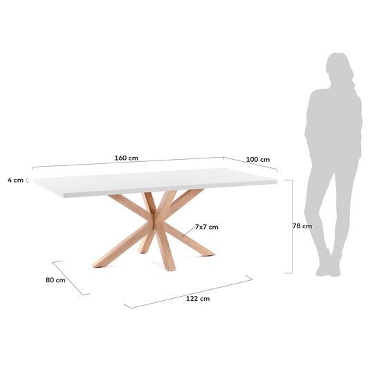 Mesa Argo 160 x 100 cm melamina acabado blanco patas de acero efecto madera