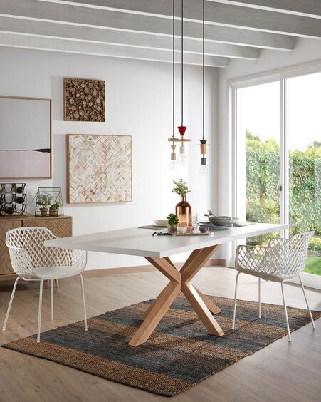 Mesa Argo 160 x 100 cm melamina acabado blanco patas de acero efecto madera
