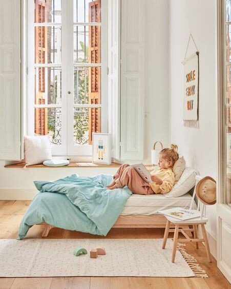 Set Gaitana funda nórdica, bajera y funda almohada 100% algodón GOTS turquesa 70 cm