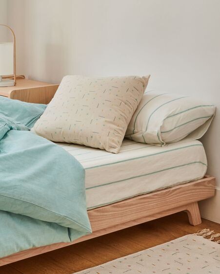 Set Gaitana funda nórdica, bajera y funda almohada 100% algodón GOTS turquesa 70 cm
