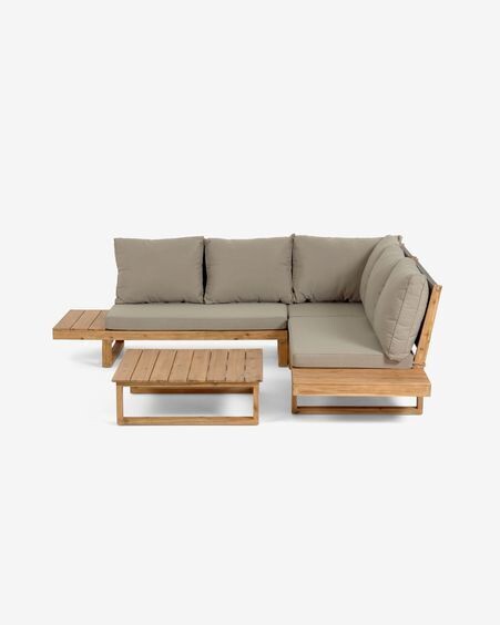 Set Flaviina de sofá rinconero 5 plazas y mesa de madera maciza acacia FSC 100%