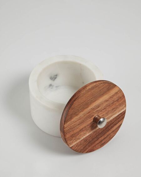 Bote pequeño Karla de madera maciza acacia y mármol blanco
