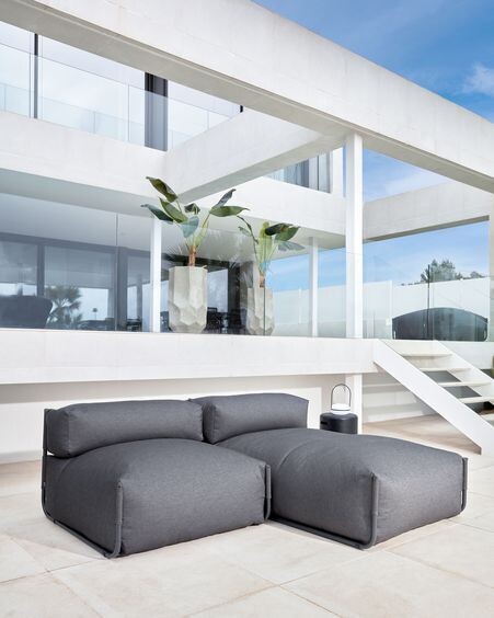 Puf sofá modular con respaldo 100% exterior Square gris oscuro y aluminio negro 101x101 cm