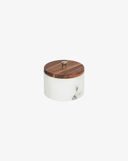 Bote pequeño Karla de madera maciza acacia y mármol blanco