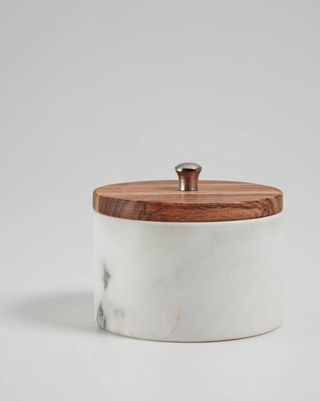 Bote pequeño Karla de madera maciza acacia y mármol blanco