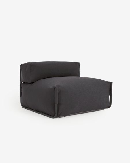 Puf sofá modular con respaldo 100% exterior Square gris oscuro y aluminio negro 101x101 cm