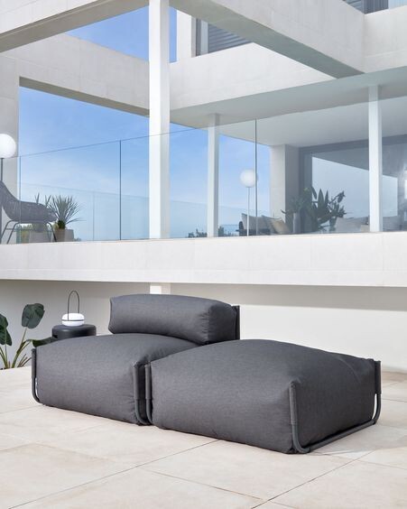 Puf sofá modular con respaldo 100% exterior Square gris oscuro y aluminio negro 101x101 cm