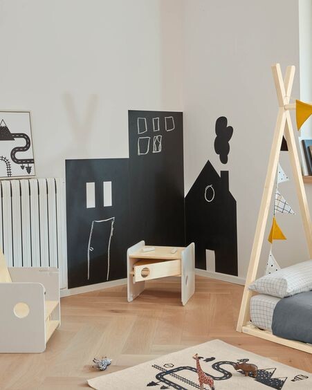 Vinilo de pizarra para pared Nisi con estampado de edificios 115 x 145 cm