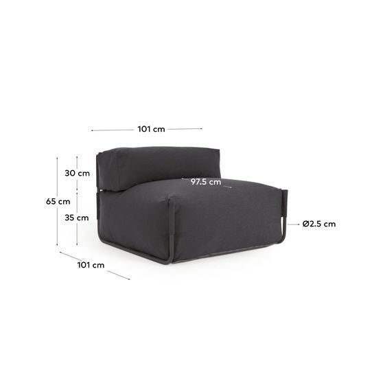 Puf sofá modular con respaldo 100% exterior Square gris oscuro y aluminio negro 101x101 cm