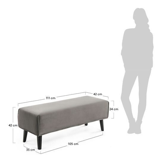 Banqueta Dyla terciopelo gris y madera maciza de haya 111 cm