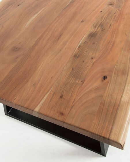 Mesa Alaia de madera maciza de acacia y patas de acero negro 200 x 95 cm