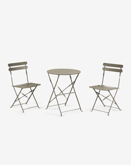 Set de exterior Alrick de mesa y 2 sillas plegables de acero verde