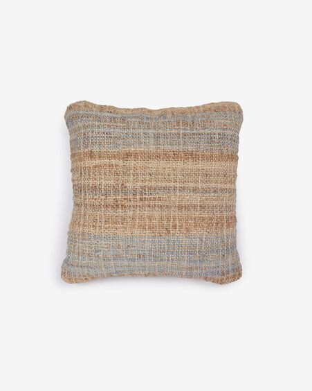 Funda de cojín Eda de yute con rayas azul 45 x 45 cm