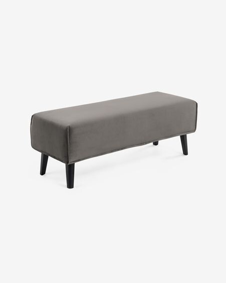 Banqueta Dyla terciopelo gris y madera maciza de haya 111 cm