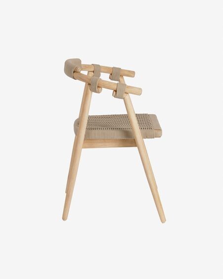 Silla Majela madera maciza eucalipto con acabado efecto roble y cuerda beige FSC 100%