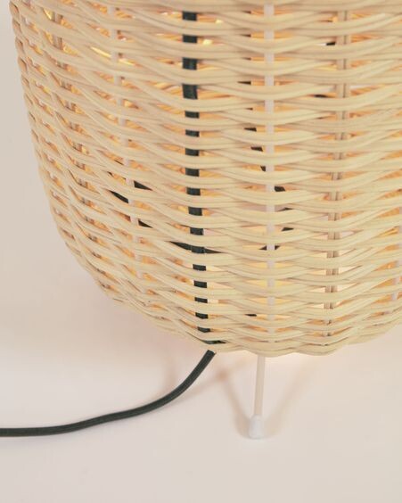 Lámpara de mesa grande Lumisa de ratán con acabado natural y cuerda verde