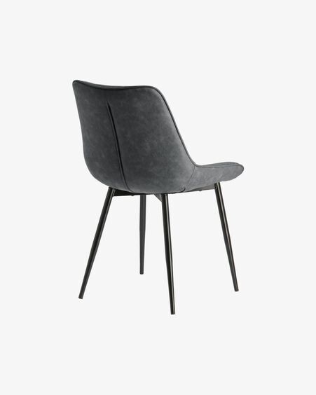Silla Adelia de piel sintética gris oscuro y patas de acero con acabado negro