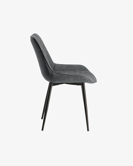 Silla Adelia de piel sintética gris oscuro y patas de acero con acabado negro