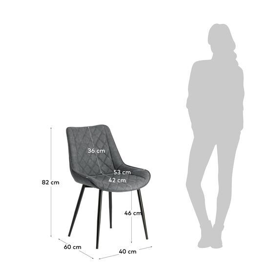 Silla Adelia de piel sintética gris oscuro y patas de acero con acabado negro