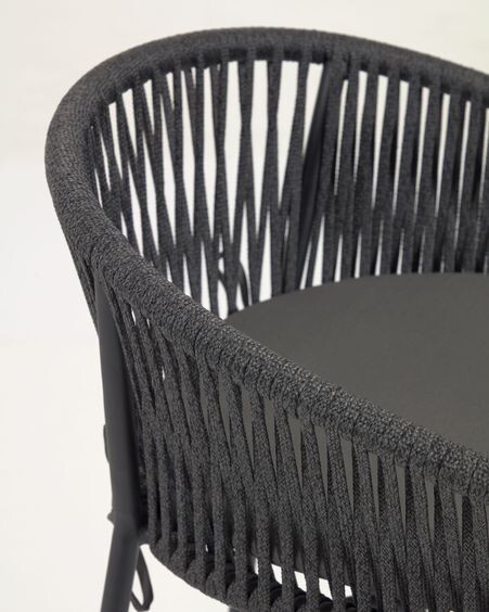 Taburete Yanet de cuerda negro y acero galvanizado altura 80 cm