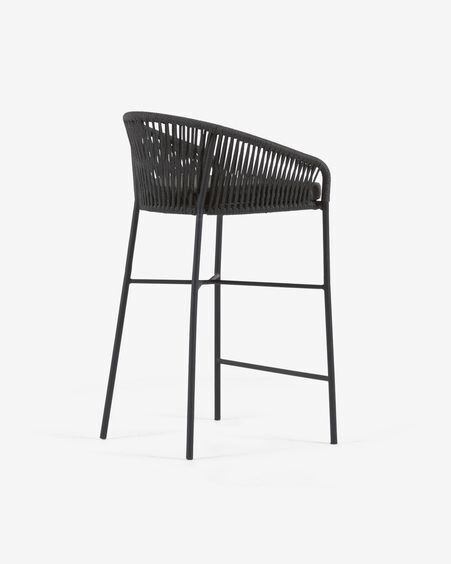 Taburete Yanet de cuerda negro y acero galvanizado altura 80 cm