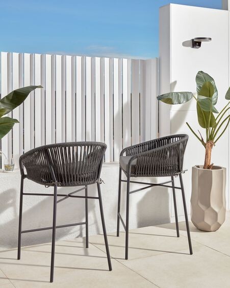 Taburete Yanet de cuerda negro y acero galvanizado altura 80 cm