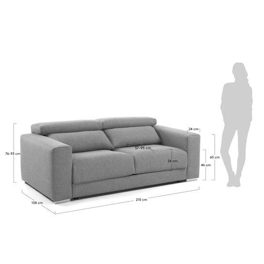 Sofá Atlanta 3 plazas gris claro 210 cm