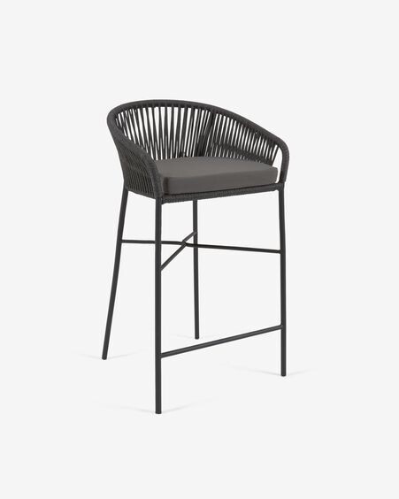 Taburete Yanet de cuerda negro y acero galvanizado altura 80 cm