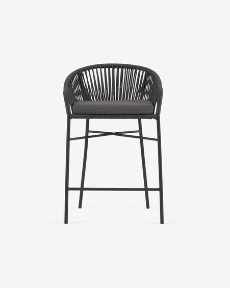 Taburete Yanet de cuerda negro y acero galvanizado altura 65 cm