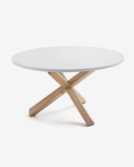 Mesa redonda Lotus Ø 120 cm DM lacado blanco con patas madera maciza de roble