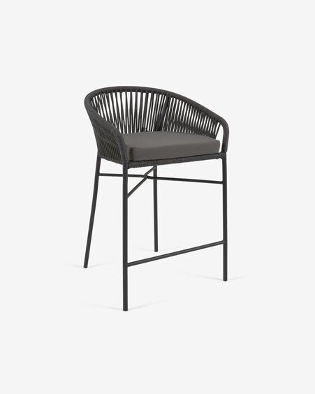 Taburete Yanet de cuerda negro y acero galvanizado altura 65 cm