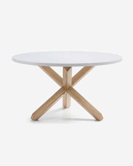 Mesa redonda Lotus Ø 120 cm DM lacado blanco con patas madera maciza de roble