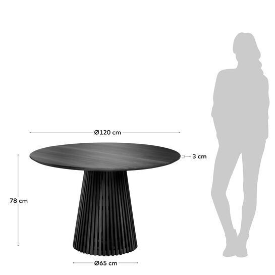 Mesa redonda Jeanette madera maciza de mindi negro Ø 120 cm