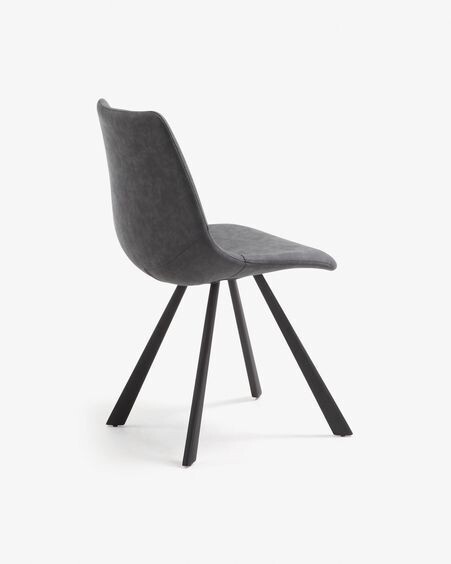 Silla Alve de piel sintética gris oscuro y patas de acero con acabado negro