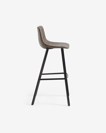Taburete Alve de piel sintética gris claro y acero con acabado negro altura 80 cm