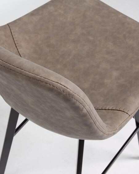 Taburete Alve de piel sintética gris claro y acero con acabado negro altura 80 cm