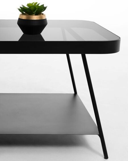 Mesa de centro Duilia cristal gris ahumado y estructura de acero acabado negro 90 x 45 cm