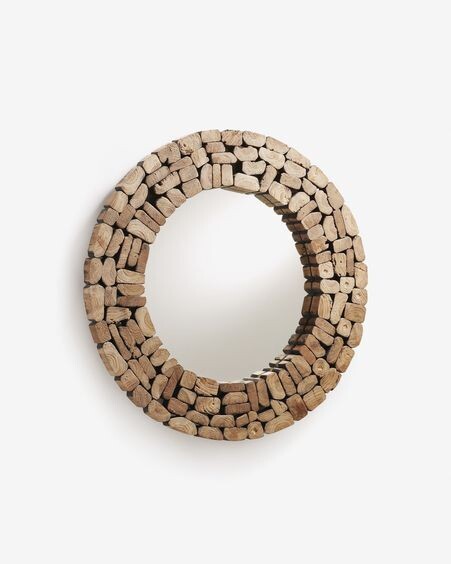Espejo Eliptic de madera maciza de teca Ø 80 cm