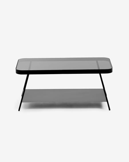 Mesa de centro Duilia cristal gris ahumado y estructura de acero acabado negro 90 x 45 cm