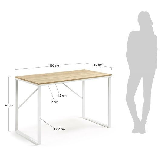 Escritorio Talbot melamina acabado natural patas de acero acabado blanco 120 x 60 cm