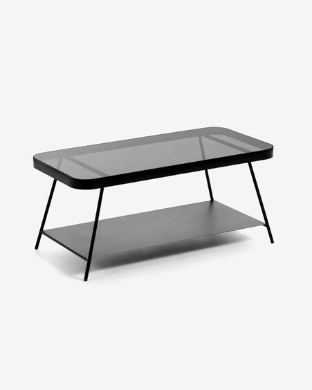 Mesa de centro Duilia cristal gris ahumado y estructura de acero acabado negro 90 x 45 cm