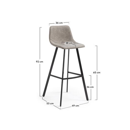Taburete Alve de piel sintética gris claro y acero con acabado negro altura 80 cm
