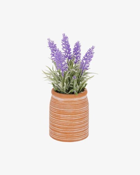 Planta artificial Lavanda con maceta de cerámica marrón 22 cm
