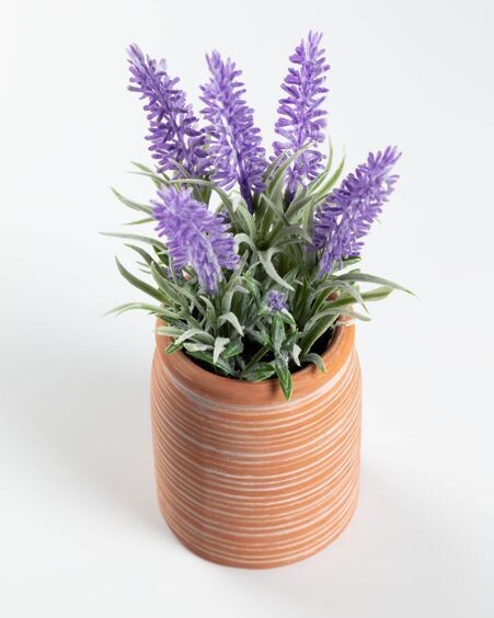 Planta artificial Lavanda con maceta de cerámica marrón 22 cm