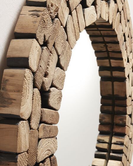 Espejo Eliptic de madera maciza de teca Ø 80 cm
