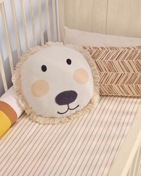 Funda de cojín león Uriana 100% algodón beige Ø 45 cm