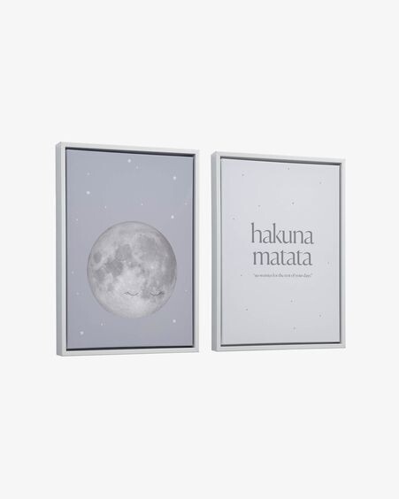 Set Ludmila de 2 cuadros de madera blanco luna gris